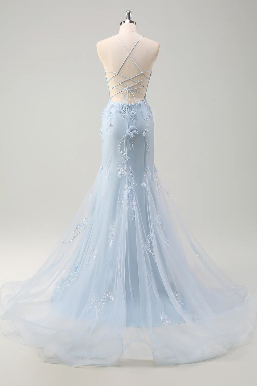 Elegant Spaghetti Straps Mermaid Long Prom Dress with 3D Flowers